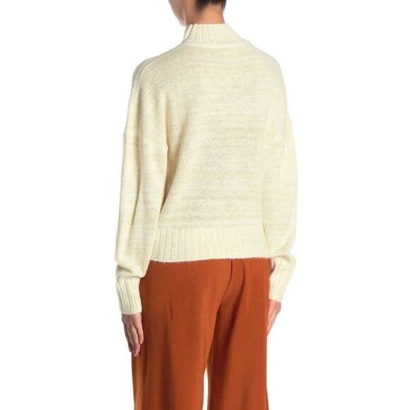 NSR | NWT Napean Sea Rd Ivory & Gold Metallic Threading Mock Neck Knit Sweater - Picture 2 of 12